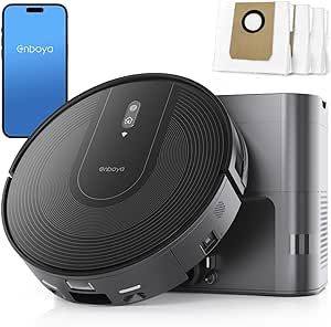 Enboya Robot Vacuum Powerful Suction: Robot Vacuum Cleaner with Self-Empty Base Storing up to 60 Days of Dust - Wi-Fi/App/Alexa Control - Robotic Vacuum Ideal for Hard Floors, Pet Hair and Low Carpets